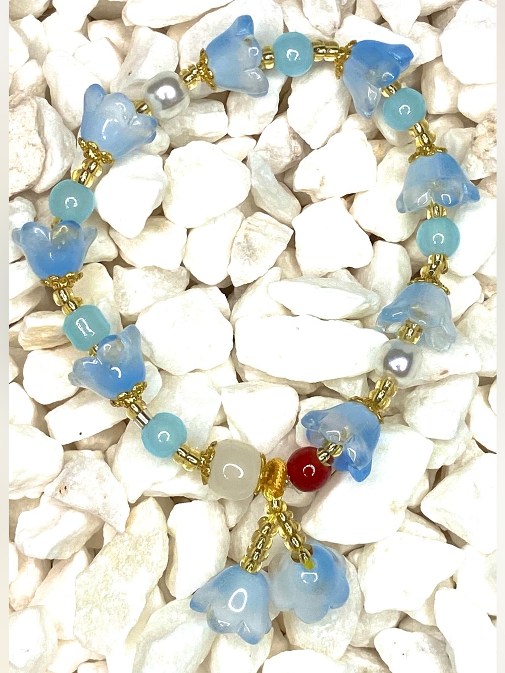 Handmade Blue Floral Glass Bead glass Bracelet
